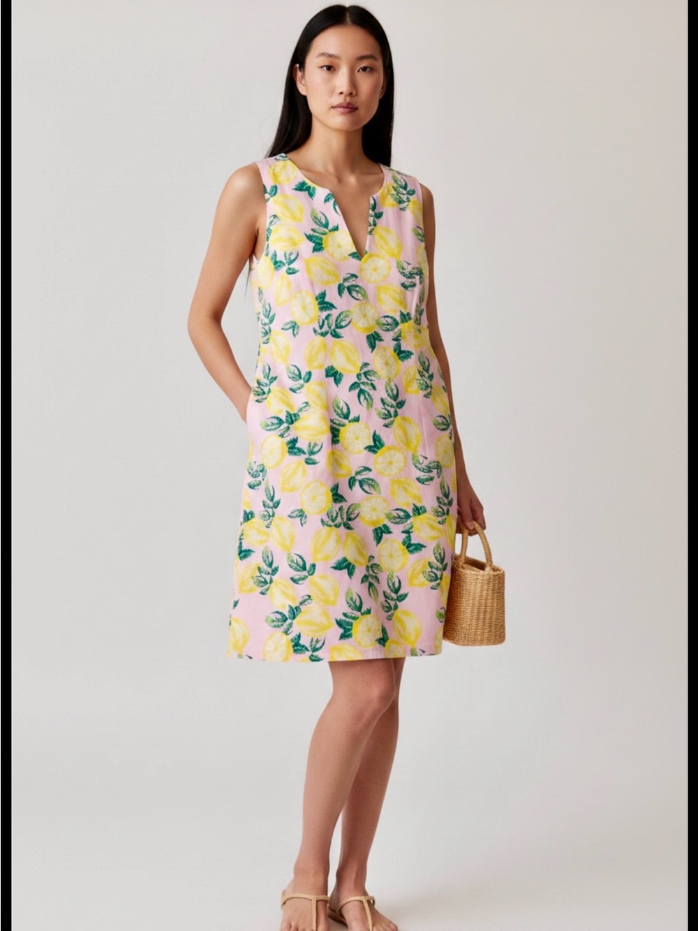 Cynthia Rowley Pink Lemon-Print V-Notch Shift Dress